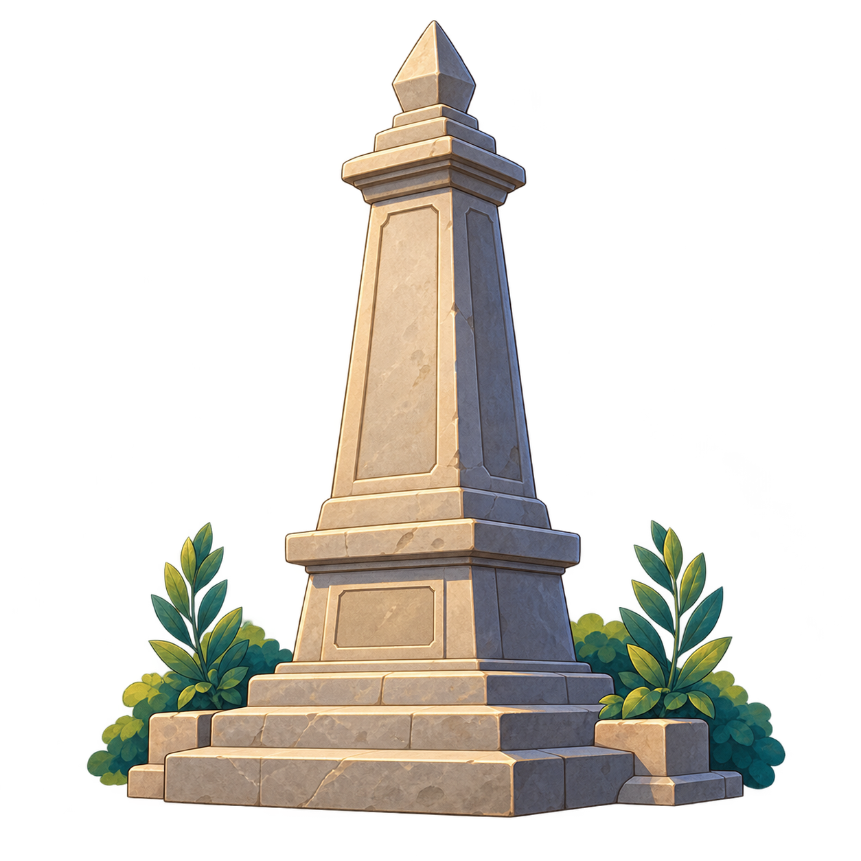 Tugu peringatan generik dengan bidang prasasti kosong dan karangan bunga sederhana