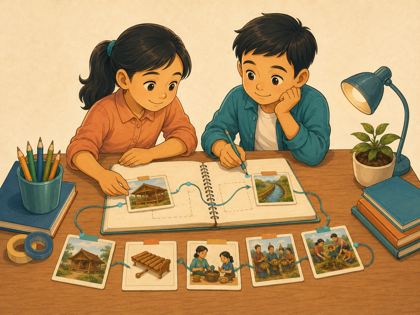 Murid menyusun catatan jejak, informasi, dan hubungan masa lalu dengan masa kini